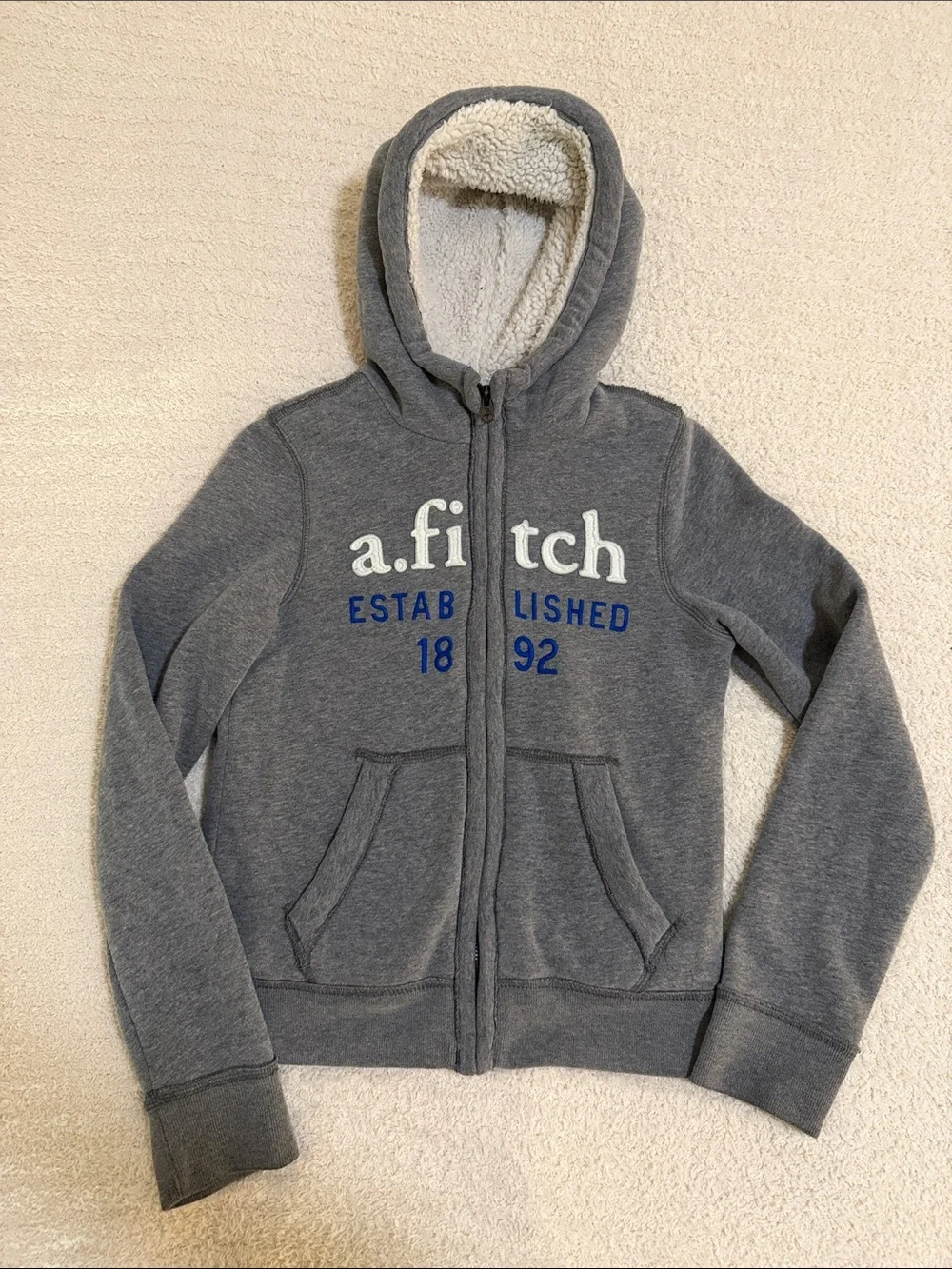 Abercrombie & Fitch Gray Hooded Zip Sweatshirt with Sherpa Lining